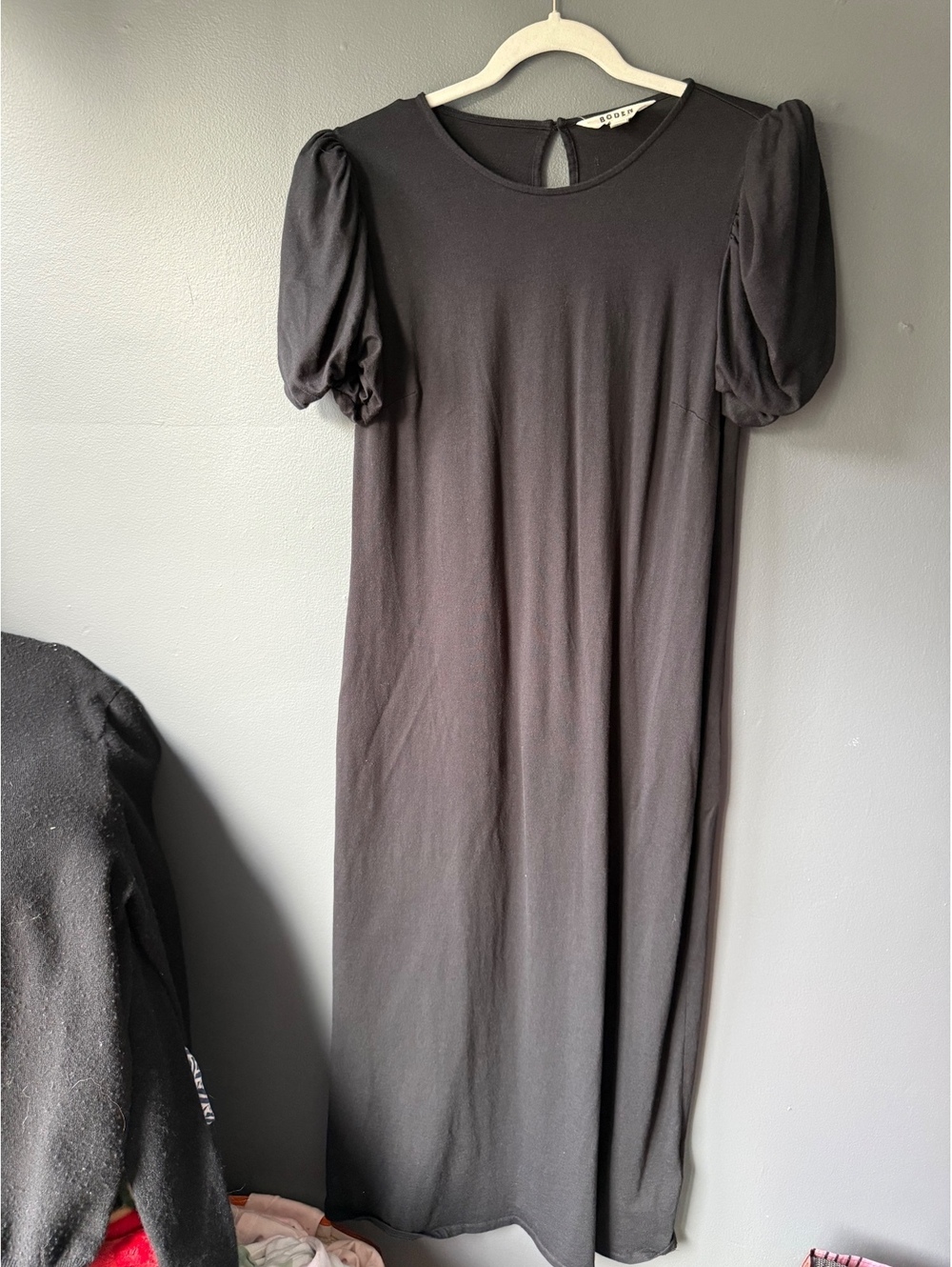 Boden Black Midi Dress with Puff Sleeves, Size US 10R